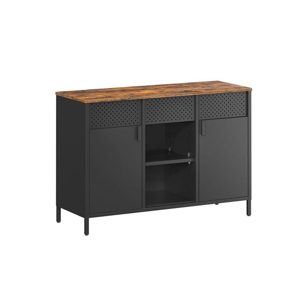 Songmics Home Rustic Brown/Black Metal Buffet Cabinet W7