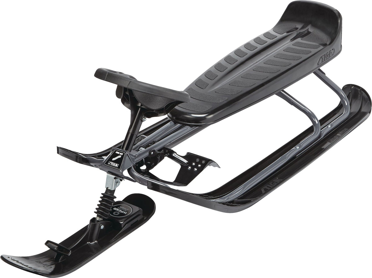 Stiga GT King Size Kids' 2-Person Winter Snow Racer Sled with Steering Wheel & Brakes, Grey
