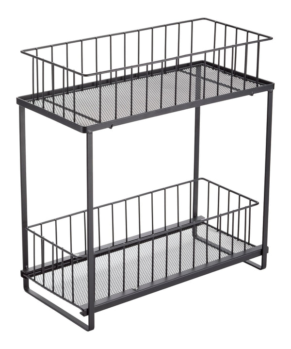 Type A 2-Tier Shower Organizer with Slide Out Basket, Black H4
