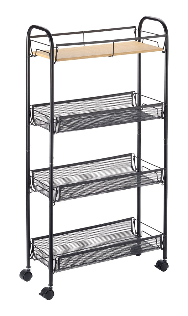Type A 4-Tier Open Mesh Wire Slim Storage Cart, Black, 17.2x32.6-in Z6