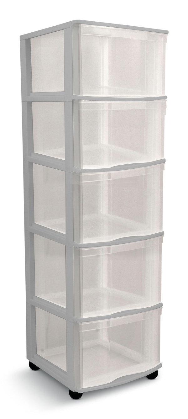 type A Deep Clear Grey Frame 5-Drawer Storage Tower/Cart with Wheels, 39-in T7