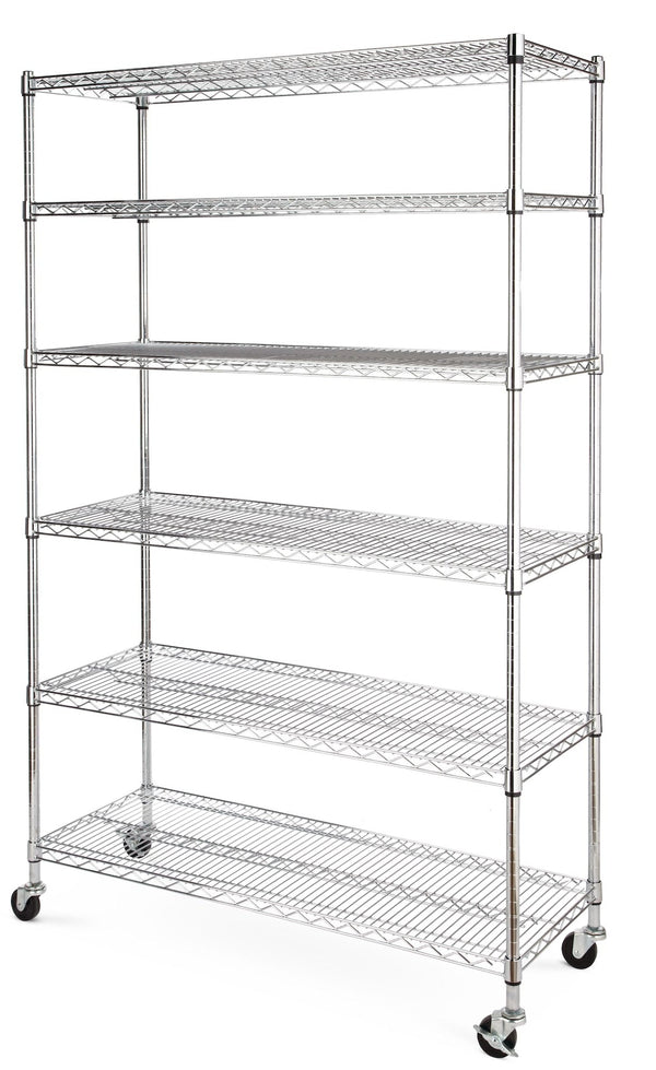 type A Metal 6-Tier Adjustable Wire Shelving Storage Unit with Wheels, Mastercraft Heavy Duty Stackable Storage Box with Lid, 102-L, Black/Blue,... C8
