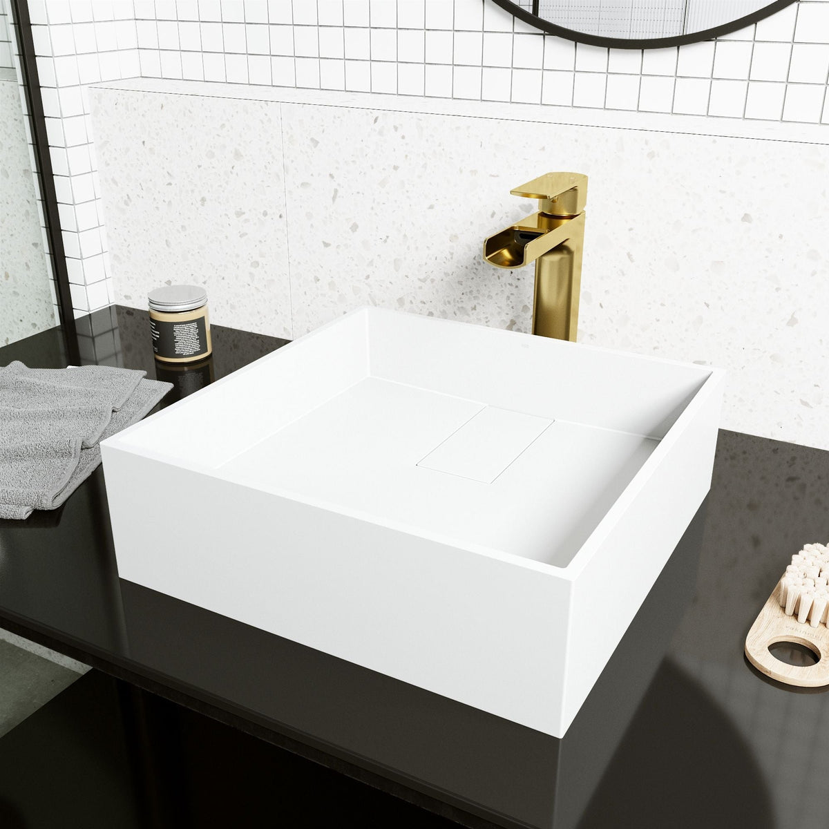 VIGO Bryant MatteStone 15x15-in Deep White Bathroom Sink/Basin with Square Vessel