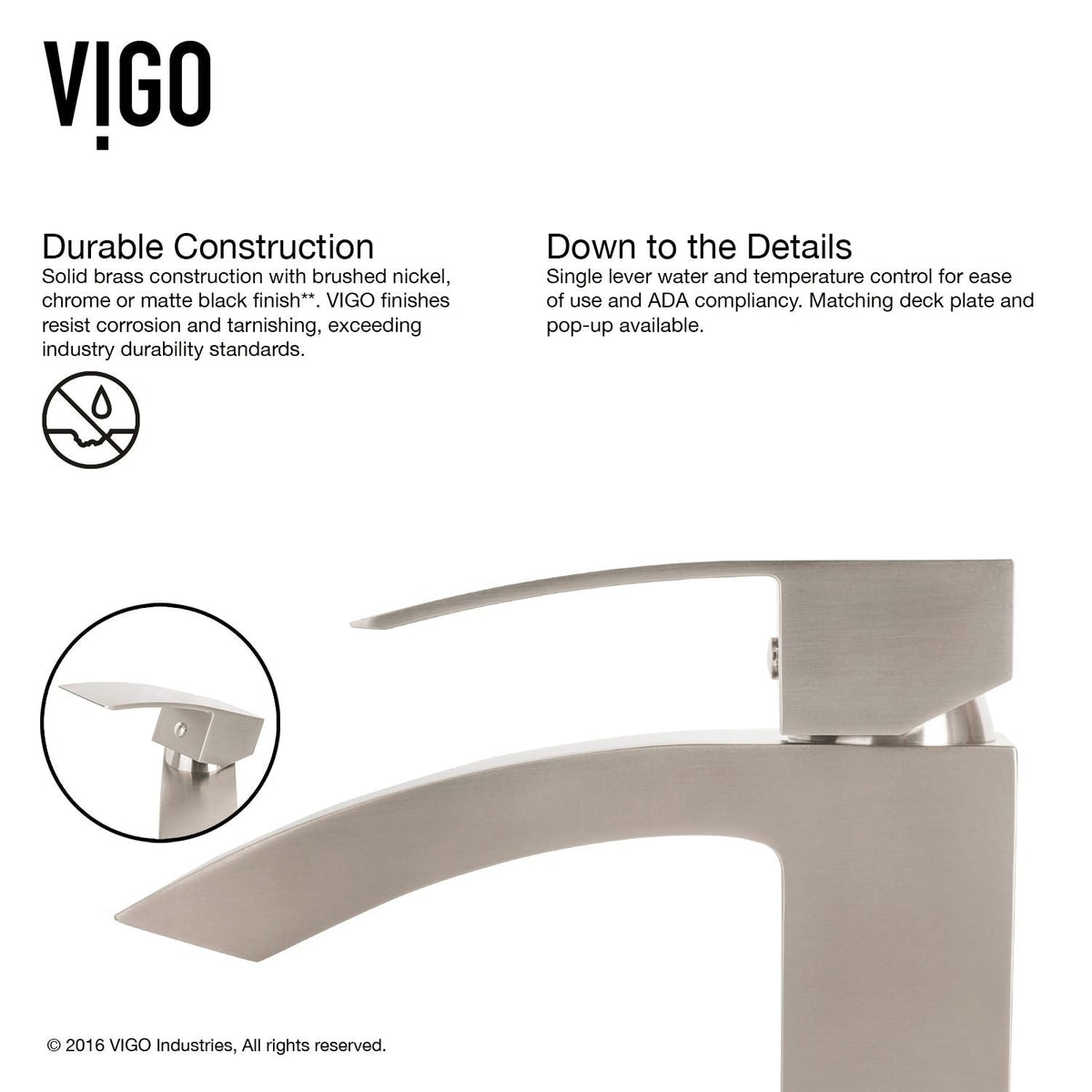 VIGO Duris Vessel Single Handle Vessel Sink Bathroom Faucet with Deck Plate, Brushed Nickel