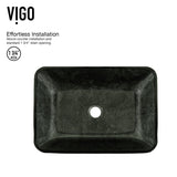 VIGO Glass Grey Onyx Bathroom Sink/Basin Set with Matte Gold Lexington Faucet and Rectangular Vessel