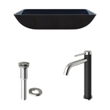 VIGO Glass Turquoise Water Bathroom Sink/Basin Set with Lexington Faucet and Rectangular Vessel