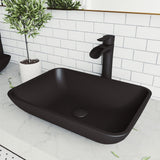 VIGO Sottile MatteShell Matte Black Bathroom Sink/Basin Set with Niko Faucet and Glass Rectangular Vessel