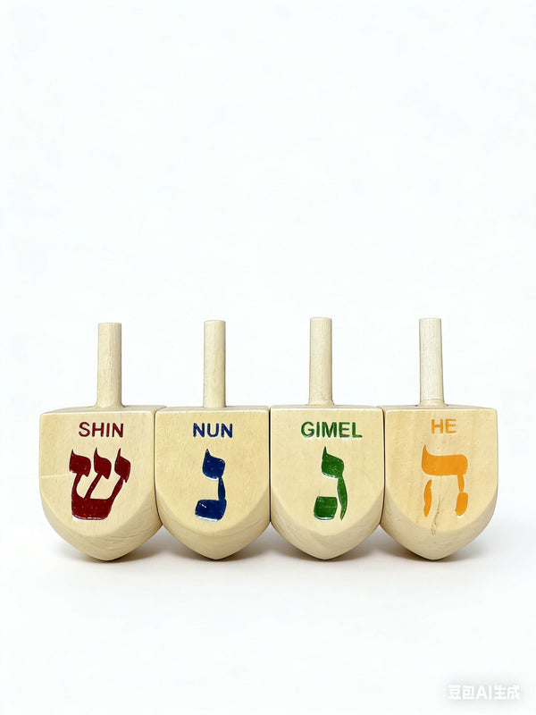 Wooden Dreidel Set, Natural, 4-pk, for Hanukkah O8