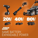 Worx WG737 Nitro 40V PowerShare 2-in-1 Brushless Cordless Push Poly Mower, 16-in with (2) PowerShare Pro 4.0Ah Batteries